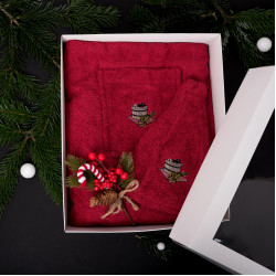 Dárková sada v krabičce. Zástěra a čepice do sauny. ČERVENÝ 