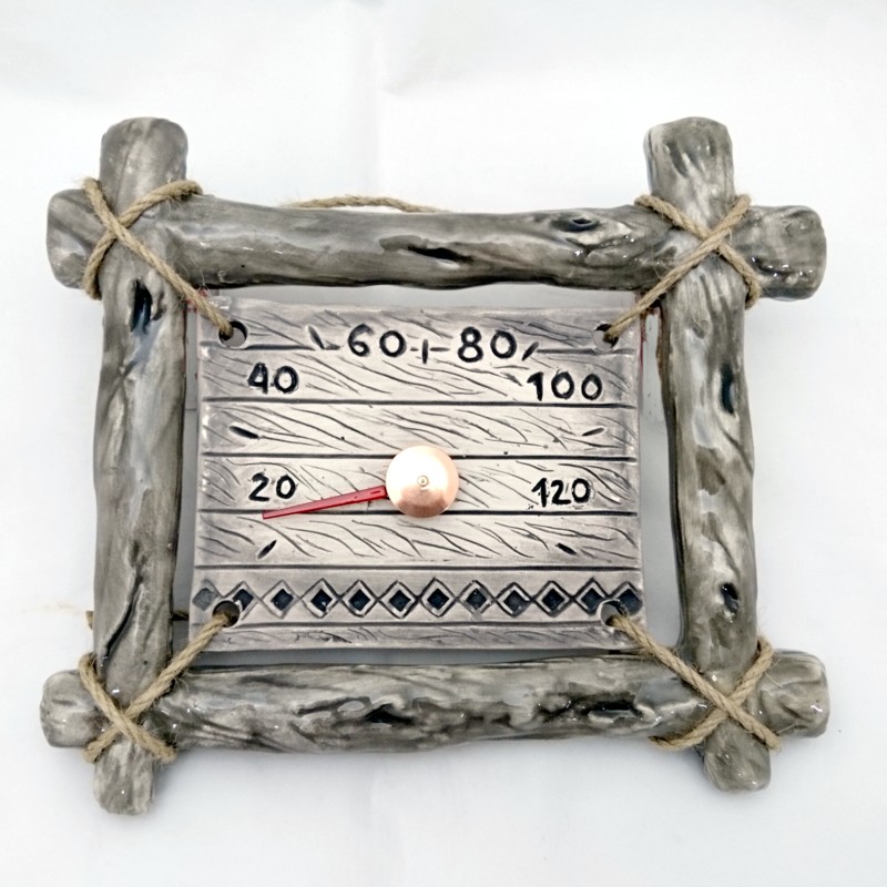 Keramický saunový teploměr - ve větvičkovém rámu