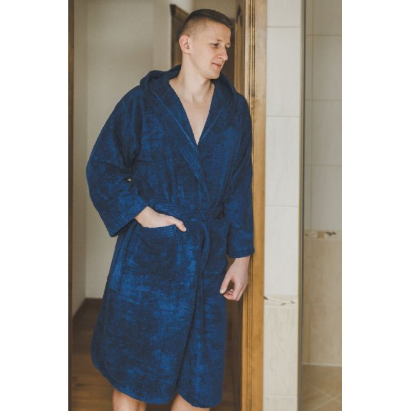 Bavlněný župan s kapucí, modrý