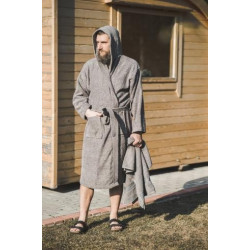 Bavlněný šedý župan s kapucí  Bavlněný šedý župan s kapucí
