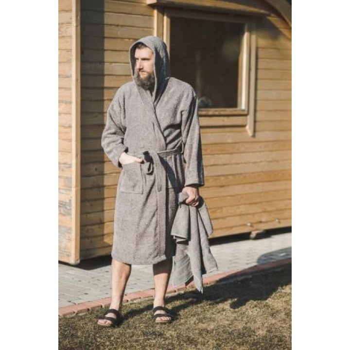 Bavlněný župan s kapucí, šedý XXL