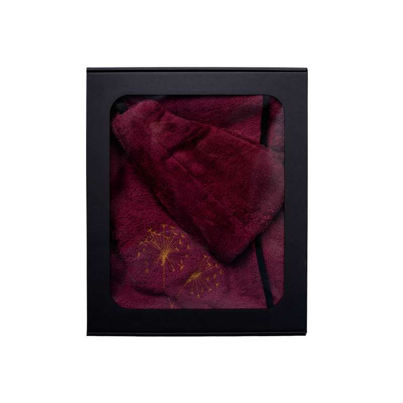 Dárková sada v dárkové krabičce pro NI. Dámská saunová čepice a zástěra - BURGUNDY