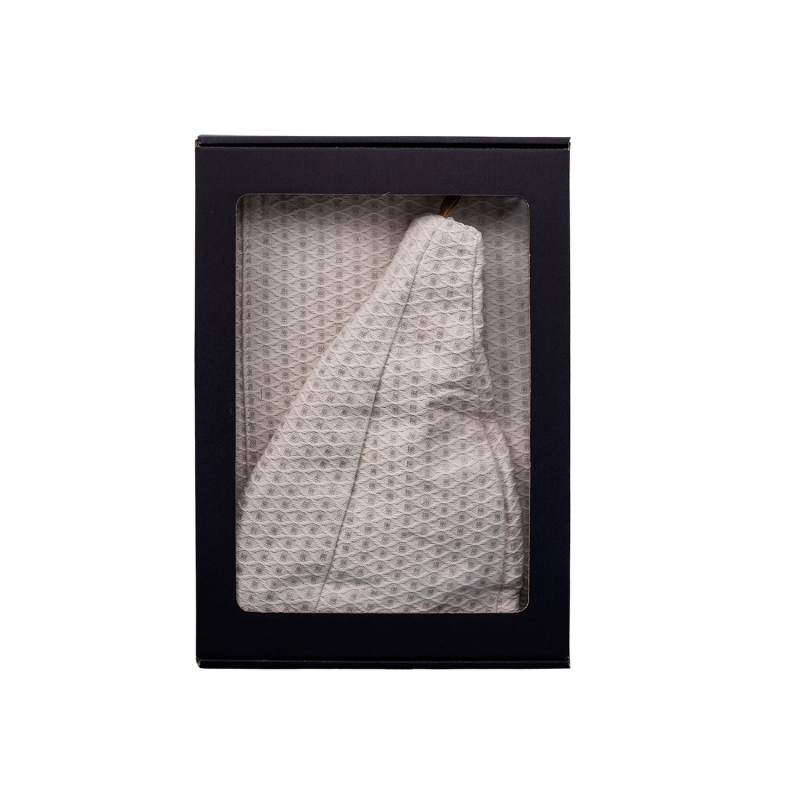 Dárková sada v dárkové krabičce pro NĚJ. Pánská saunová čepice a zástěra - LNĚNÉ