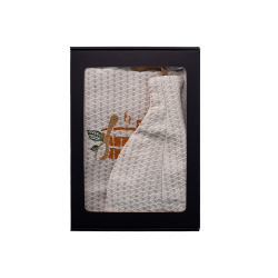 Dárková sada v dárkové krabičce pro NĚJ. Pánská saunová čepice a zástěra - LNĚNÉ, vyšívané 