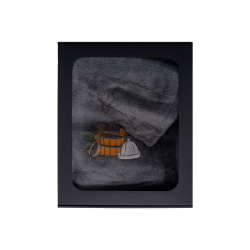 Dárková sada v dárkové krabičce pro NĚJ. Pánská saunová čepice a zástěra - ŠEDÁ 