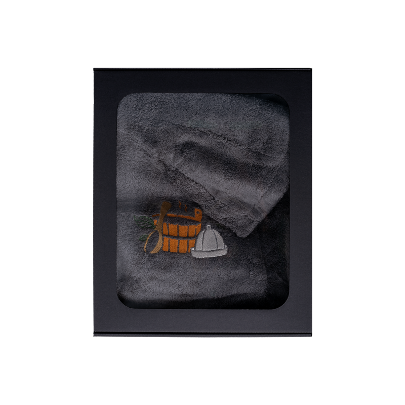 Dárková sada v dárkové krabičce pro NĚJ. Pánská saunová čepice a zástěra - ŠEDÁ