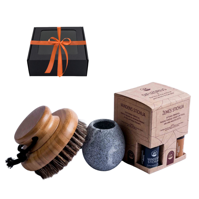 Dárková sada v dárkové krabičce SCENTED WARMTH. Štětec, kelímek na vůně a esenciální oleje