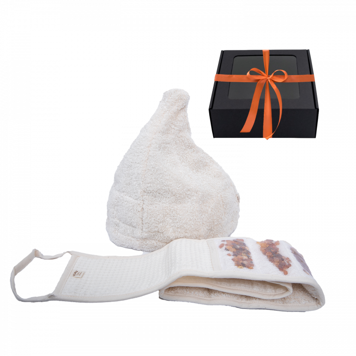 Dárková sada GINTARAI v dárkové krabičce. Klobouk a tampon.