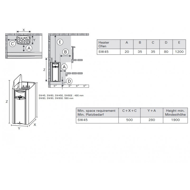 Elektrická saunová kamna - HARVIA The Wall Black Steel SW45 4,5 kW