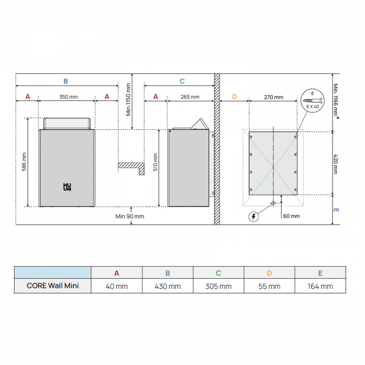 Elektrická saunová kamna - HUUM Core Wall Mini Combi 4