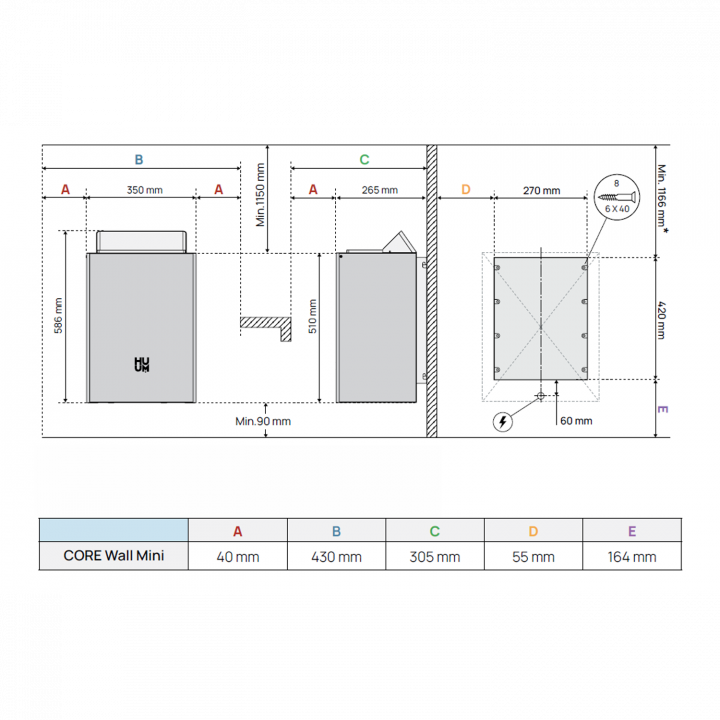 Elektrická saunová kamna - HUUM Core Wall Mini, bílá