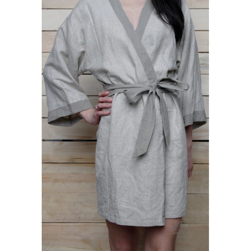 Ručně vyrobený lněný župan - kimono Ručně vyrobený lněný župan - kimono