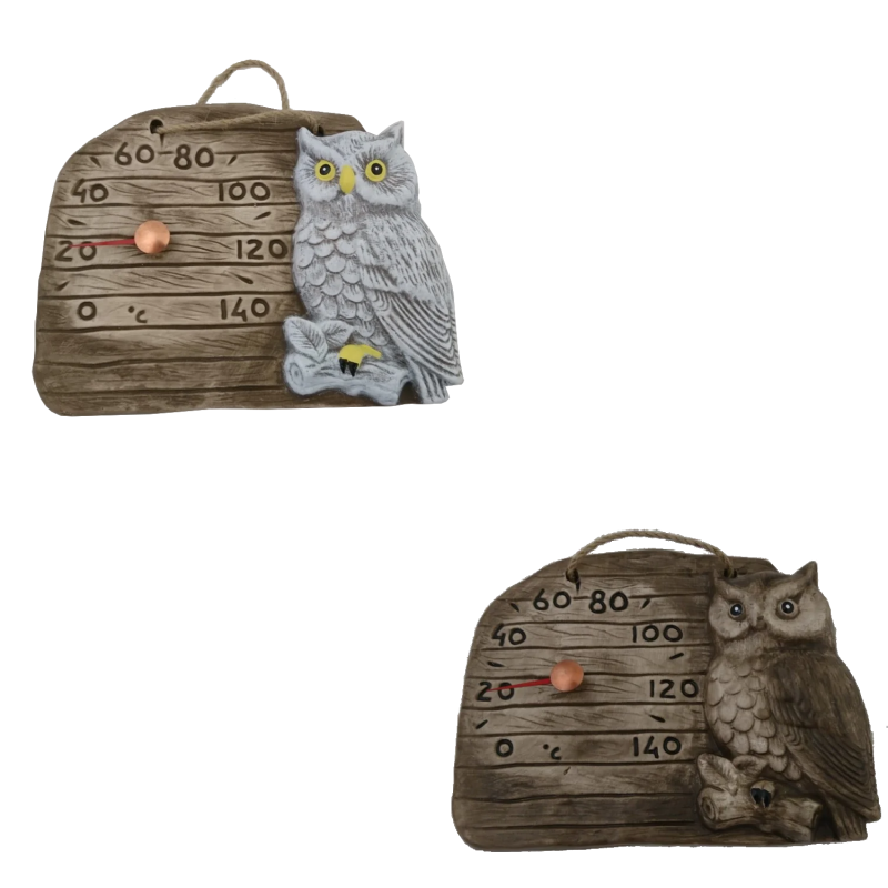 Keramický saunový teploměr - sova na větvi