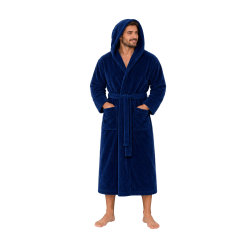 Bavlněný velurový župan s kapucí, modrý 