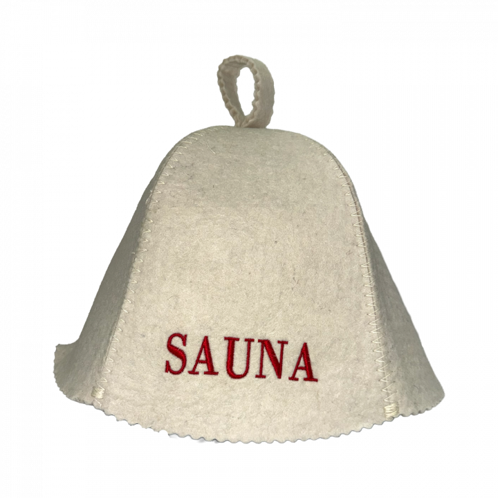 Saunová čepice - Sauna, s červeným písmem