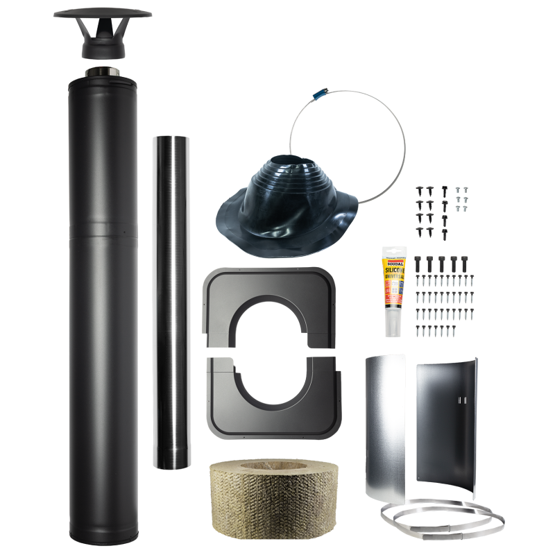 Ocelová izolovaná komínová sada - HARVIA, černá