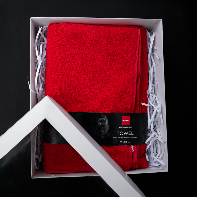 Ručník v dárkové krabičce, HARVIA, 70 x 140 cm, červený