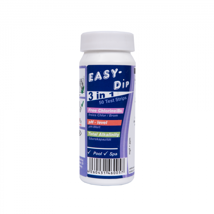 Testovací proužky na vodu Easy-Dip 3 v 1, testování pH/CL/BR/alkalinity, 50 ks
