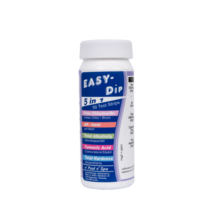 Testovací proužky na vodu Easy-Dip 5 v 1, testování pH/CL/BR/stabilizátoru/alkalinity/tvrdosti