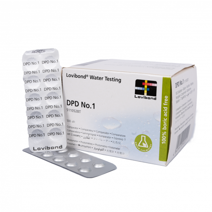 Tablety pro testování vody DPD 1, pro fotometrické stanovení obsahu chloru a bromu, 10 tablet
